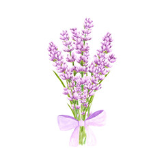 Obraz premium Handdrawn lavender flowers. Watercolor purple lavender bouquet. Scrapbook design, typography poster, invitation, label, banner and card.