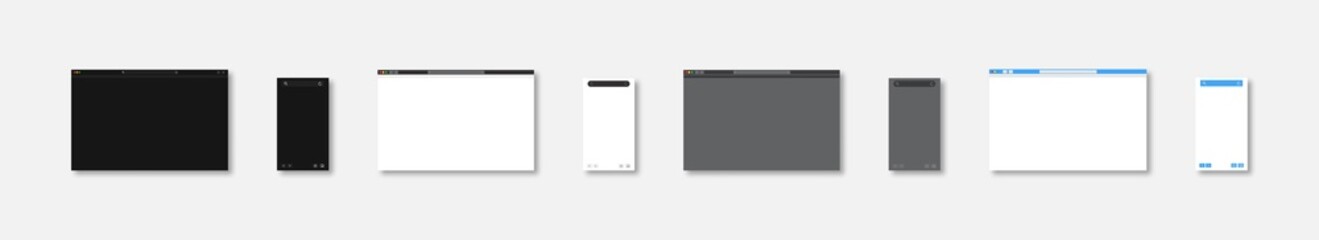 Browser window. Browser bar interface.  Vector illustration. Empty web page. Design element.