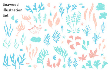 海草と海の生き物のイラストセット