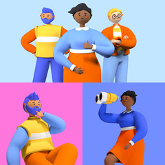 International team collaboration - realistic colorful 3d illustration