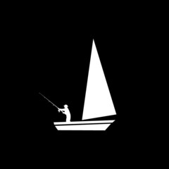 Fishing boat logo isolated on dark background