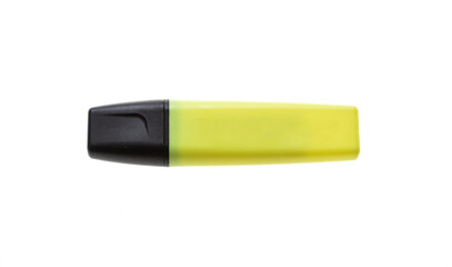 Highlighter yellow marker isolated on white. Overhead view of fluorescent pen