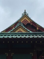 Fototapeta premium Detail of Shinto shrine architectural details, “Kandamyojin” year 2022 June 15th. Rainy weekday in Tokyo Japan.
