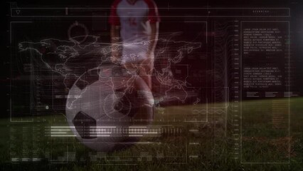 Animation of data processing over caucasian male soccer player - Powered by Adobe