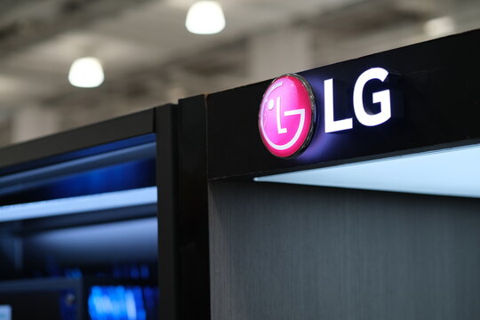 Shanghai,China-June 11th 2022: close up LG brand logo in store. Korean company