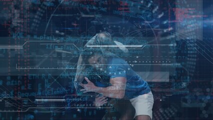 Animation of data processing over diverse male rugby players - Powered by Adobe