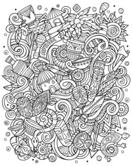 Cartoon cute sketchy raster doodles Africa illustration