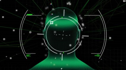 Animation of scope scanning and data processing over digital human head and network of connections - Powered by Adobe