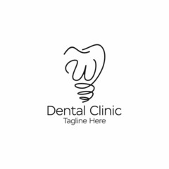 line art letter w tooth implant logo design