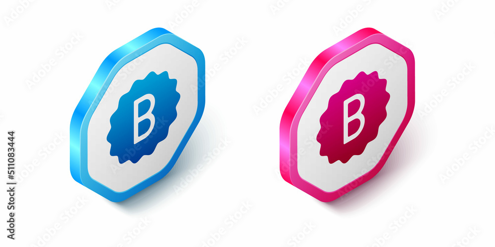 Poster Isometric Exam paper with incorrect answers survey icon isolated on white background. Bad mark of test results. Hexagon button. Vector