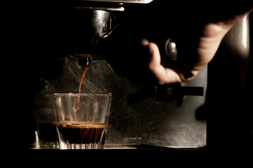 Coffee maker by espresso machine. - obrazy, fototapety, plakaty