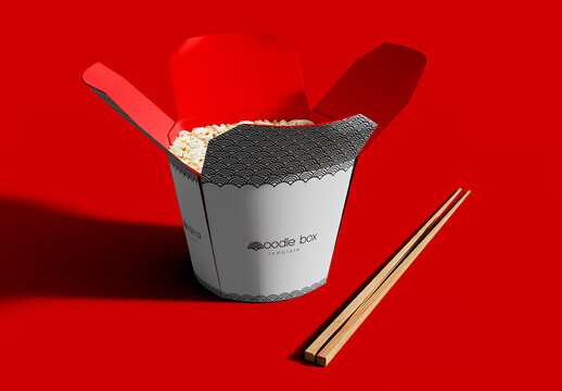 Noodle Open Round Box with Chopsticks Mockup