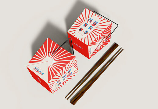 Noodle Boxes with Chopsticks Mockup