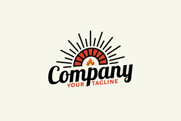 wood-fired pizza logo with a combination of an old wood-fired oven and script font.