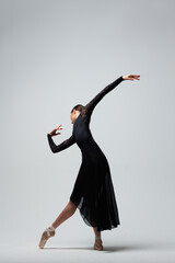 Elegant ballerina. A young graceful ballet dancer, dressed in pointes shoes demonstrates her dance...