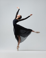 Elegant ballerina. A young graceful ballet dancer, dressed in pointes shoes demonstrates her dance...