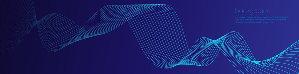 Abstract wave modern blue gradient background with glowing flow wavy lines. Dynamic waves elements dark futuristic technology concept