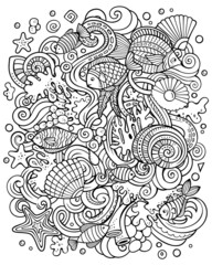 Cartoon raster doodles Underwater world funny picture