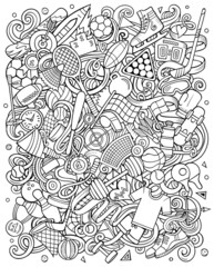 Sports hand drawn raster doodles illustration. Activities poster design.