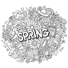 Spring hand drawn cartoon doodles illustration. Funny seasonal design.