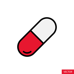 Red and White Capsule or Pill vector icon in flat style design for website design, app, UI, isolated on white background. Capsule symbol. Editable stroke. Vector illustration.