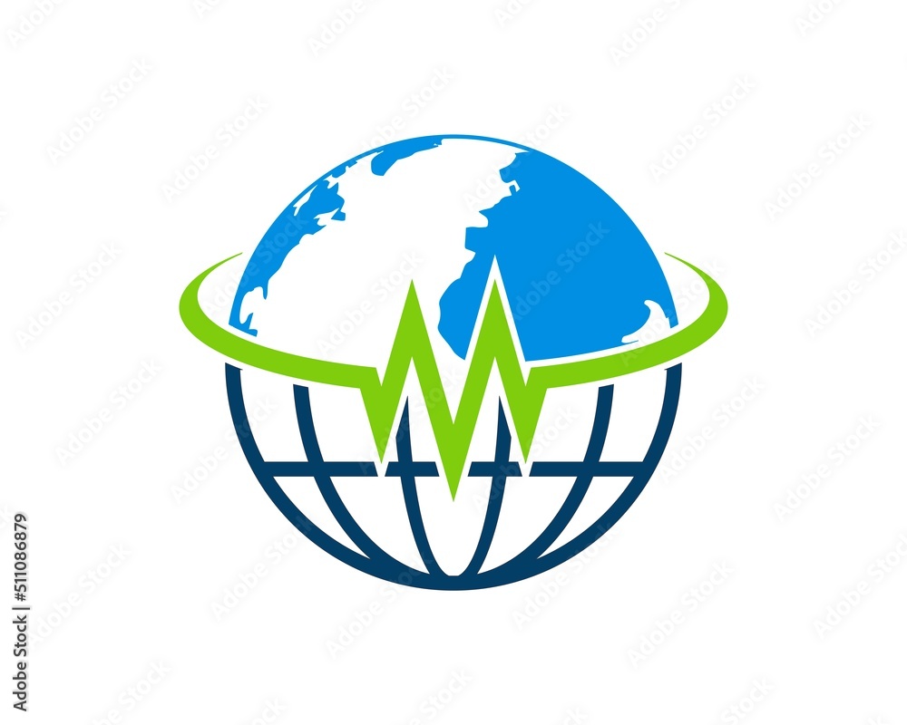 Poster abstract globe and earth with m letter initial inside