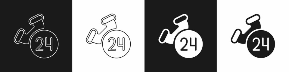 Set Telephone 24 hours support icon isolated on black and white background. All-day customer support call-center. Full time call services. Vector