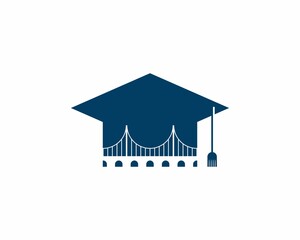 Bridge silhouette inside graduation hat logo