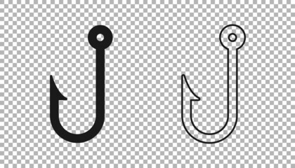 Black Fishing hook icon isolated on transparent background. Fishing tackle. Vector
