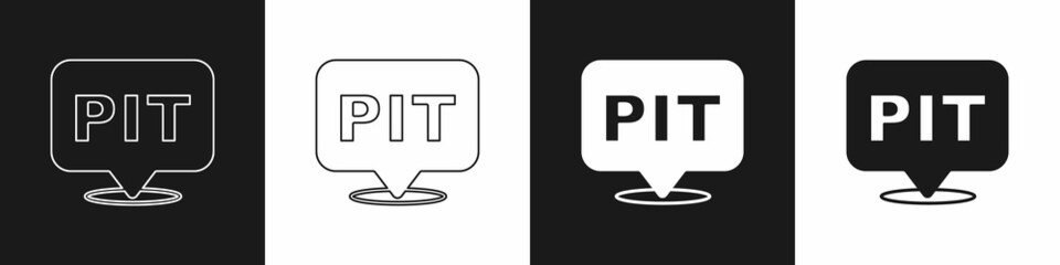 Set Pit stop icon isolated on black and white background. Vector