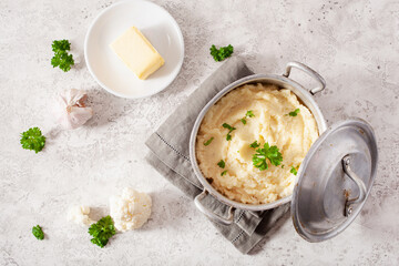 mashed cauliflower with butter. ketogenic paleo diet side dish