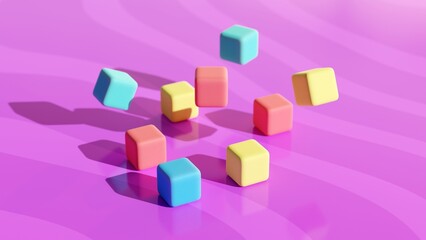 Fototapeta na wymiar Colorful jumping cubes 4k 3d render