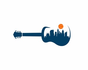 Guitar with city building in the middle