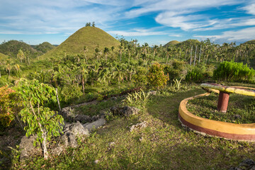 View of the Chocolate Hills from Captain's Peak Garden in the town of Sagbayan, Bohol, Philippines.