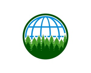 Circle shape with pine forest and globe inside