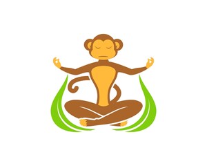 Monkey yoga with green nature leaf inside