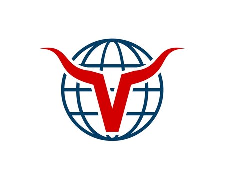 Abstract globe with bull horn and V letter inside