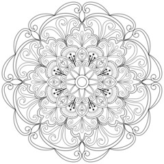 Colouring page, hand drawn, vector. Mandala 50, swirl pattern, ethnic, object isolated on white background.