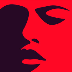 vector light and shadow illustration of a beautiful female face in pink colors. useful for advertising products for women, beauty salons, decorative and skin care cosmetic, logo, print, poster, design