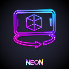Glowing neon line 3d modeling icon isolated on black background. Augmented reality or virtual reality. Vector