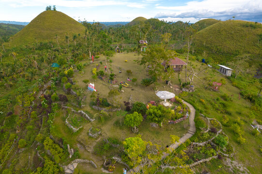 Sagbayan, Bohol, Philippines - Aerial of Captain's Peak Garden and the surrounding Chocolate Hills.