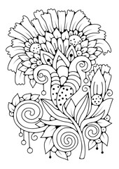 Doodle flowers background for coloring. Coloring page, art therapy for children and adults. Art line vector illustration.