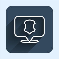 White line Leather icon isolated with long shadow background. Blue square button. Vector