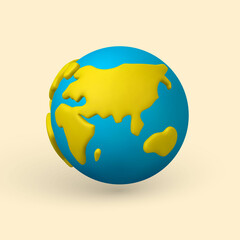 Cartoon 3d planet Earth on white background in minimal style. Vector illustration