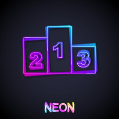 Glowing neon line Award over sports winner podium icon isolated on black background. Vector