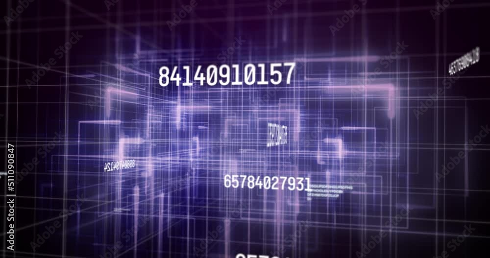 Poster animation of data processing over light trails on black background