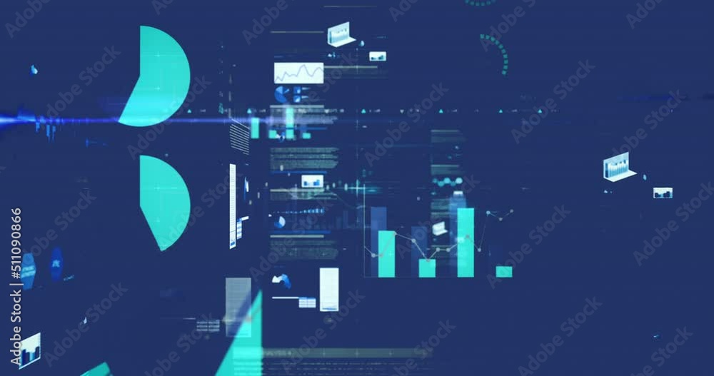 Poster animation of data processing on blue background