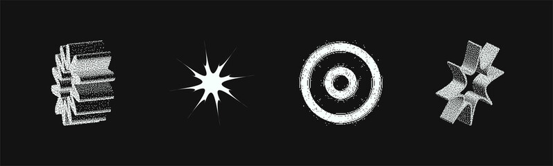 Universal Trendy Geometric Shapes Set With Vector Bitmap Dithering Texture.