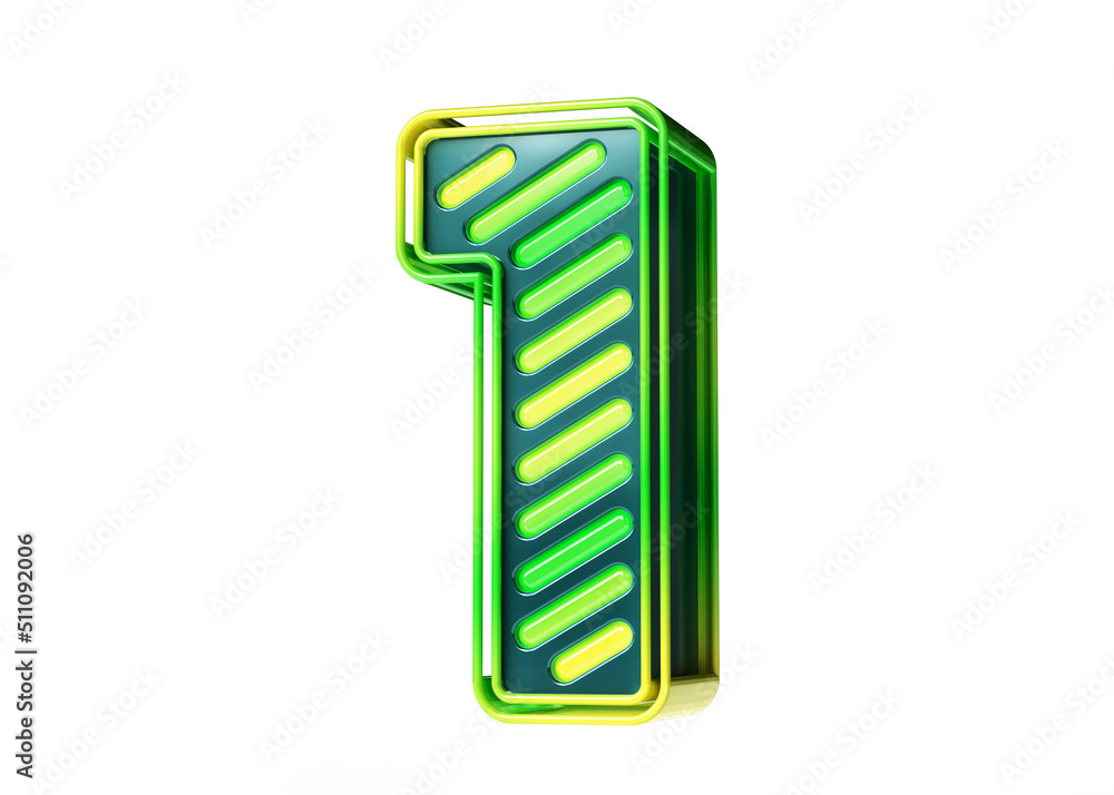 Poster lemon squeeze neon font 3d. eye-catching number 1 design in yellow to green gradient isolated on whi