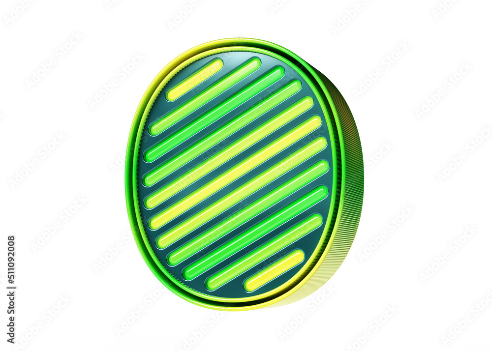 Poster Lime squeeze neon font 3D. Luminous and shiny designed number 0 in yellow to green gradient. High quality 3D rendering.